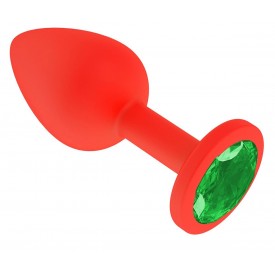 Красная анальная втулка с зеленым кристаллом - 7,3 см.