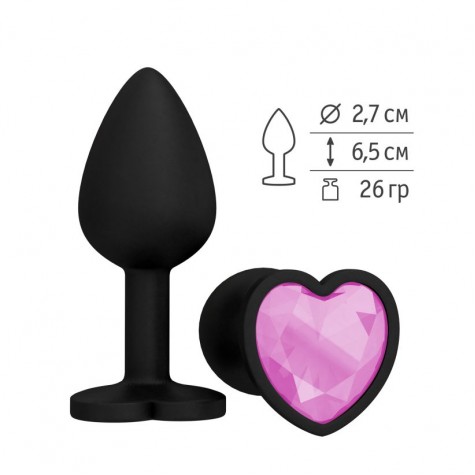 Черная силиконовая пробка с розовым кристаллом - 7,3 см.