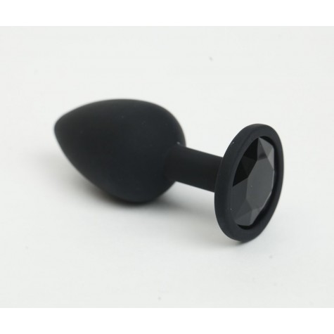 Черная анальная пробка с черным стразом - 7,6 см.