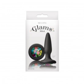 Чёрная анальная пробка с радужным кристаллом Glams Mini Rainbow Gem - 8,4 см.