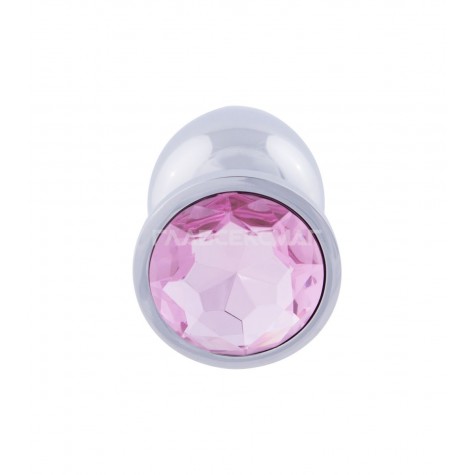Серебристая анальная пробка с розовым кристаллом - 8,2 см.